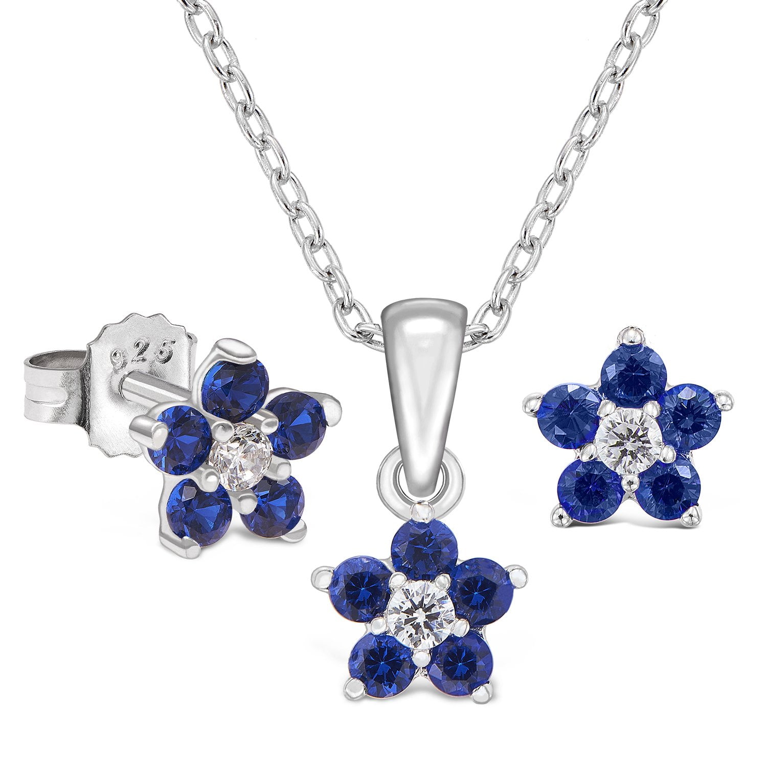 Tilo Jewelry Tilo Sterling Silver Cz Flower Earrings and Pendant Set