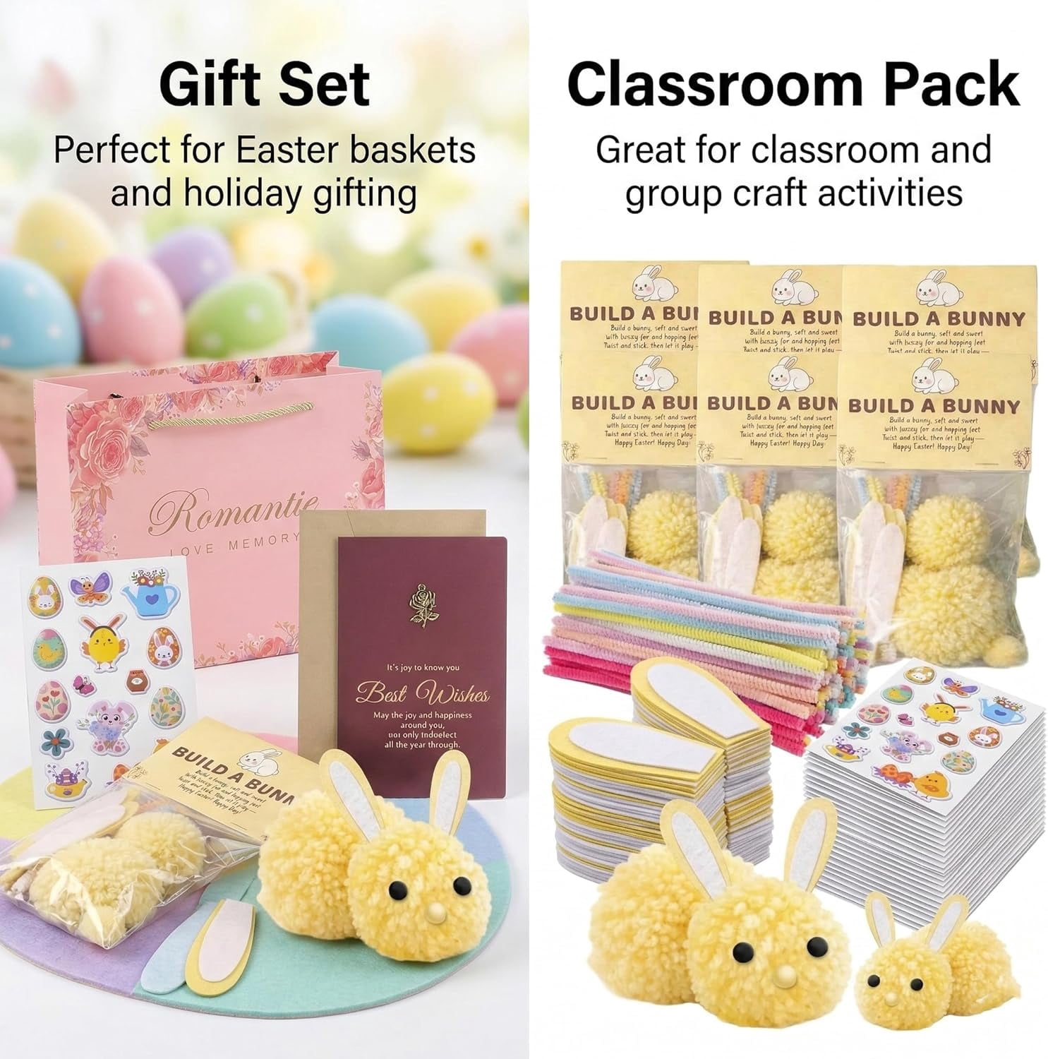 Build a Bunny Easter Craft Kit DIY Bunny Craft Activity for Easy Craft Easter Basket Stuffers for Home Classroom Party (4 Pcs Mix Home Pack)(Q)