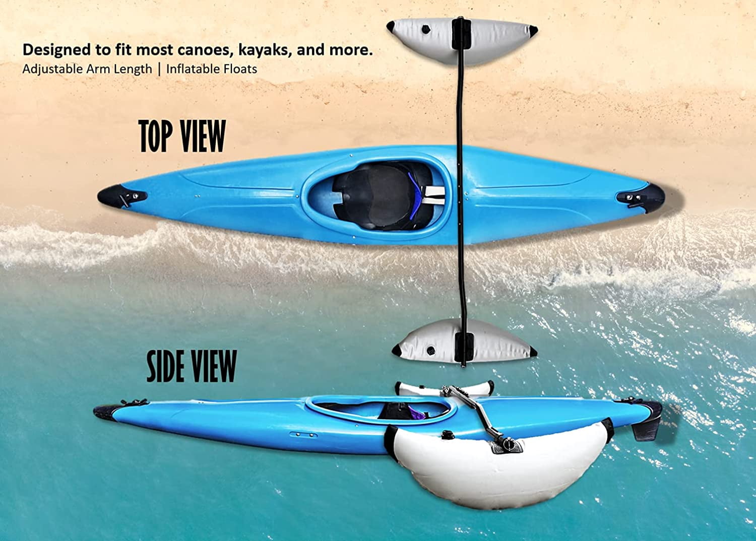 Pactrade Marine Kayak Canoe Outrigger Stabilizer System PVC Inflatable Float Buoy Buoyant Fishing Grey Gray Tube Sidekick Arm Kit Breath Kayaking Rod Adjustable Accessories Repair Patches Outdoor