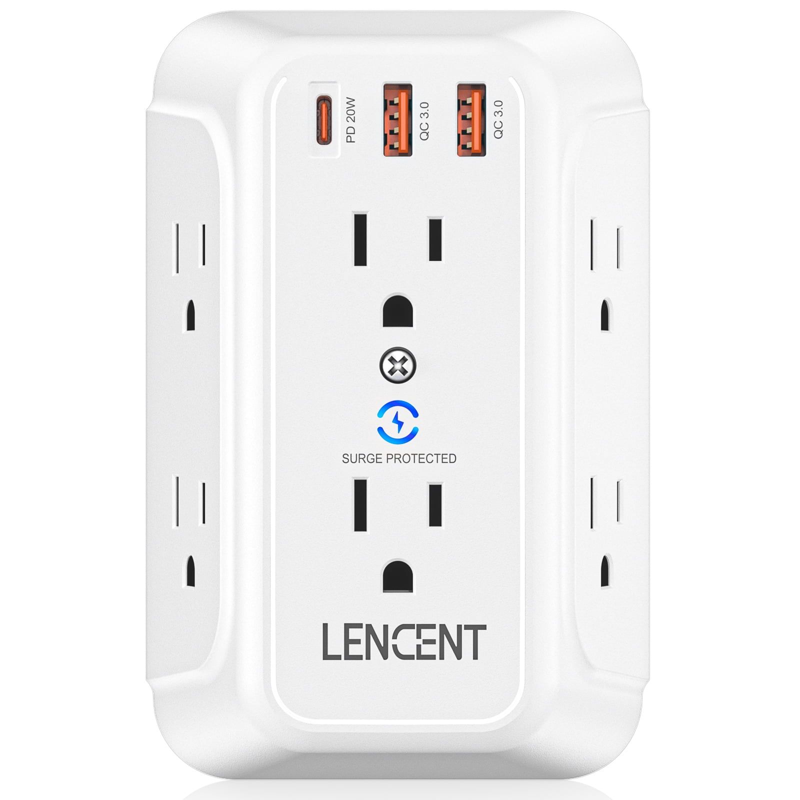 White Grounded Indicator 15A/125V/1875W Kasonic Wall Outlet Surge Protector Space Saver Swivel ETL Listed 6 Grounded Outlets with 2.4A Dual USB Charging Ports 1350 Joules 