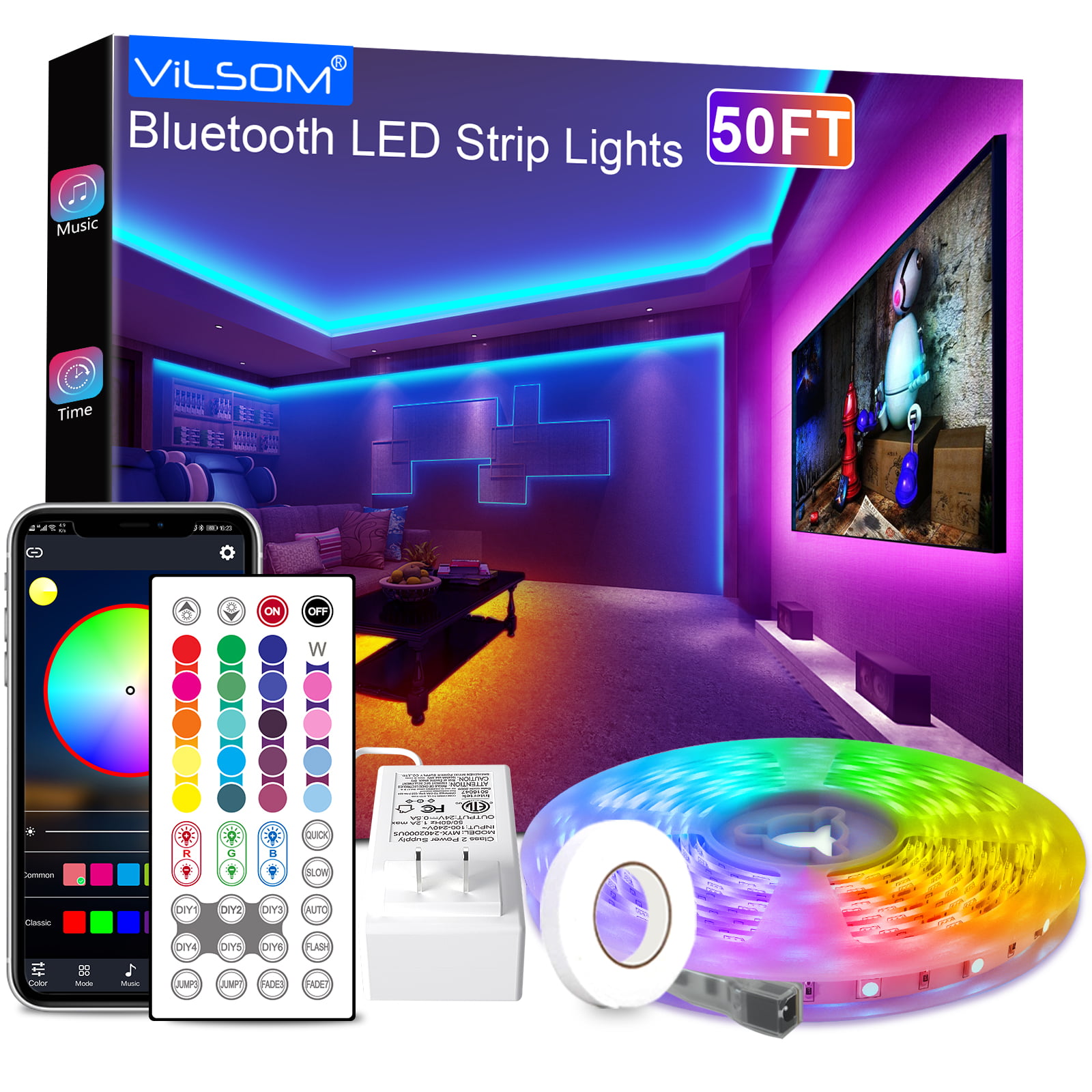 Yard,Party Home Decoration Led Lights for Bedroom,Led Strip Lights 50ft with 40 Keys Remote Lights and Bluetooth App Control,Music Sync RGB Color Changing for Kitchen 