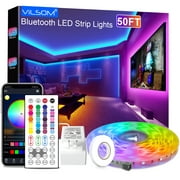50FT LED Strip Lights, ViLSOM 1 Roll Bluetooth App and Remote Control RGB LED Light Strips, Music Sync Color Changing LED Lights for Bedroom, Living Room, Kitchen, Party, Home Decoration