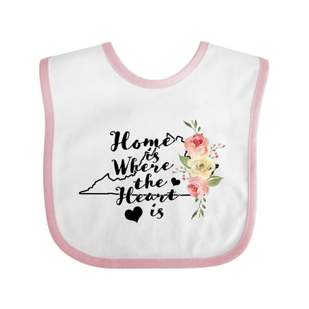 

Inktastic Virginia Home is Where The Heart is with Watercolor Floral Gift Baby Girl Bib