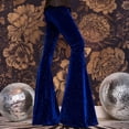 thumbnail image 5 of Women's Velvet Flare Pants, Solid Color High Waist Stretchy Bell Bottom Pants, Retro Glam Trousers for Evening or Holiday Events, Royal Blue - L, 5 of 7
