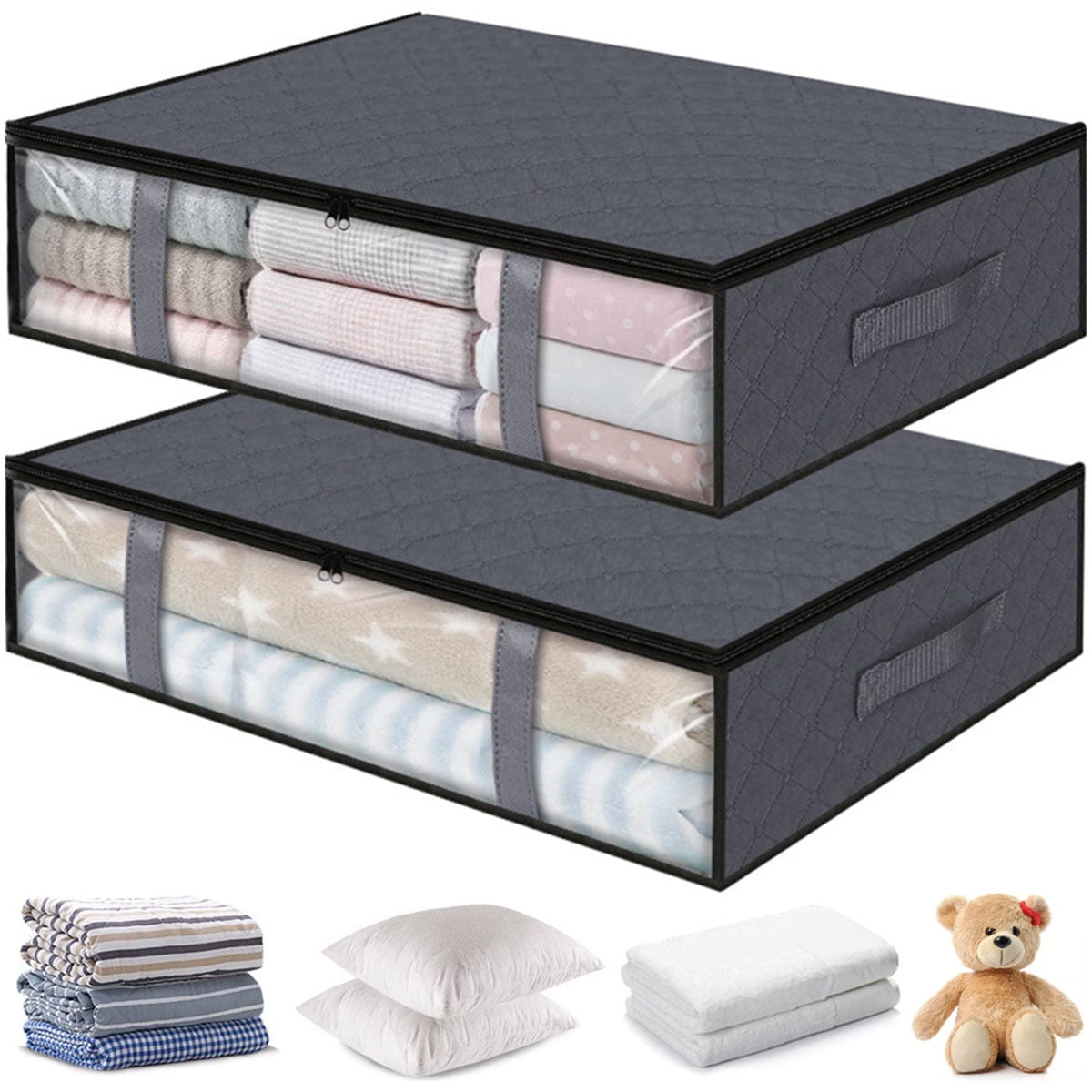 GCP Products Under Bed Storage Bins With Lids - 2Pack Underbed Storage  Containers Foldable Stackable Storage Box