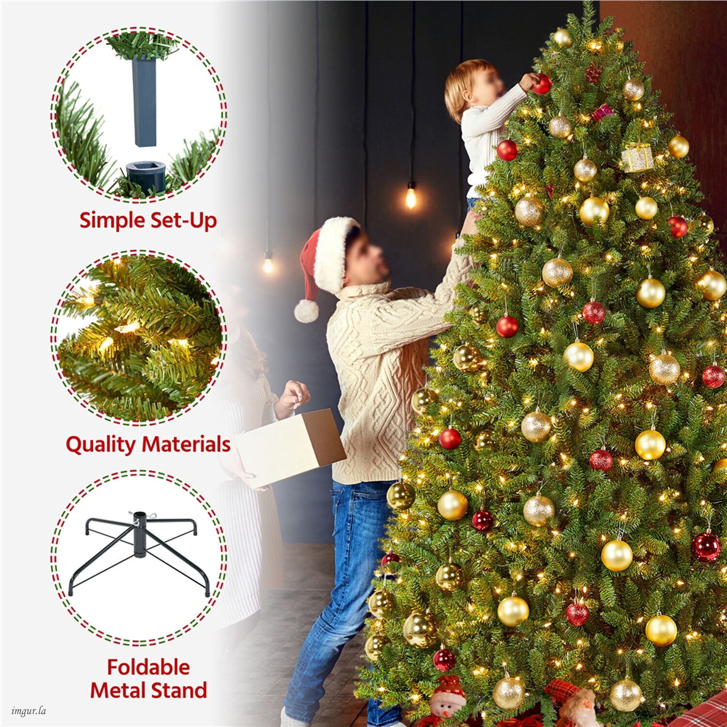 Alden Design 6FT Ultra-Thick Pre-Lit Hinged Artificial Christmas Tree with 450 Lights,Green