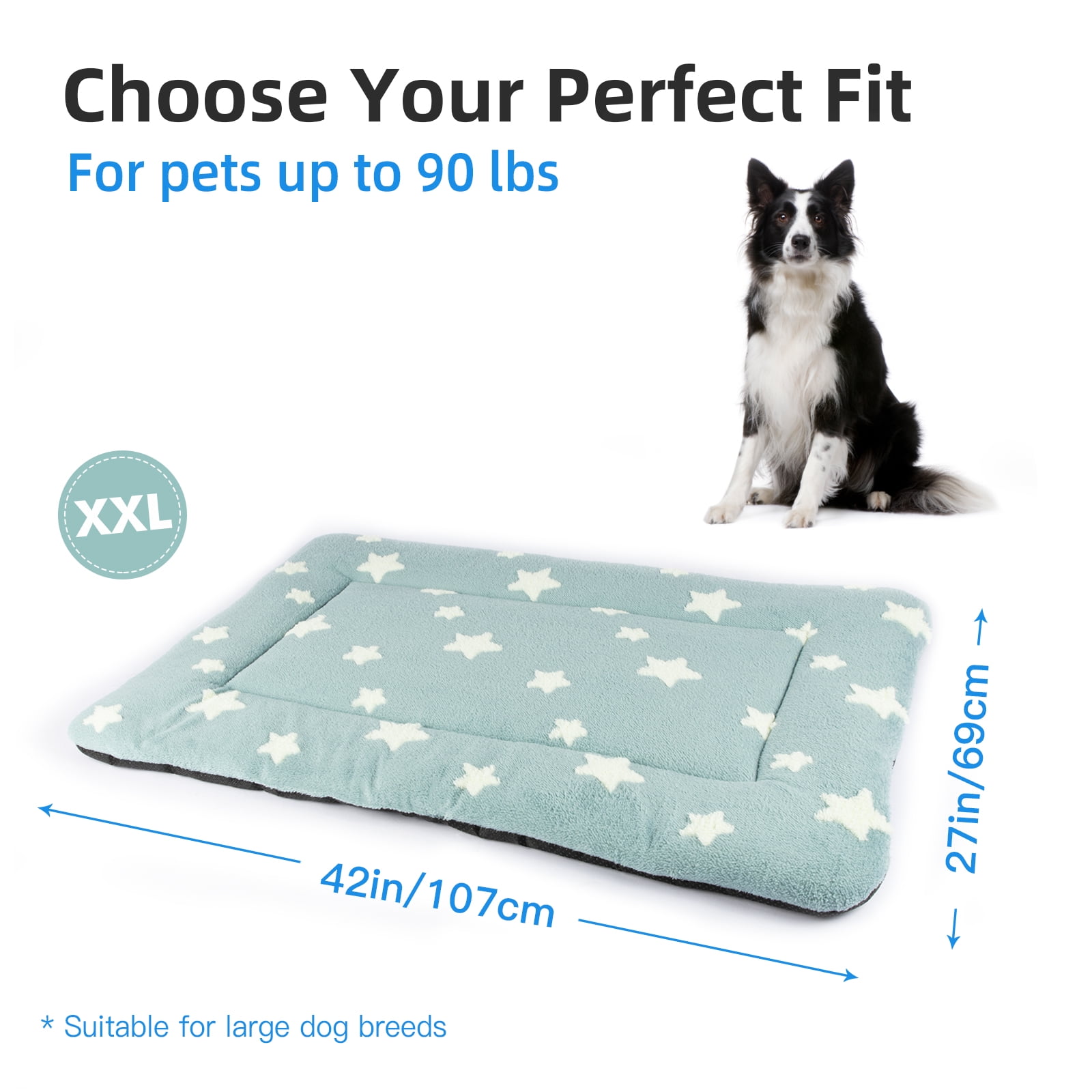 Dog Crate Mats with Non Slip Bottom Washable Dog Bed for Cage Soft Dog Crate Pad with Star Pattern, Blue, 42*27