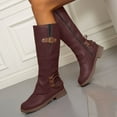 thumbnail image 2 of Women's Knee High Boots Round Toe Flat Retro Brown Tall Boots Side Zipper Fall Long Boots for Women, 2 of 9