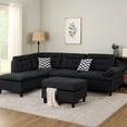 thumbnail image 5 of Benjara Olga 3 Piece L Shape Sectional Sofa with Ottoman- 2 Throw Pillows- Black, 5 of 8