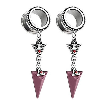 BodyJ4You Pair Surgical Steel Screw-Fit Tunnel Arrow Dangle Tribal Plug 00G (10mm) Gauges