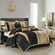 Nanshing Kath 7 Piece Luxury Contemporary Comforter Set, Black Gold, King
