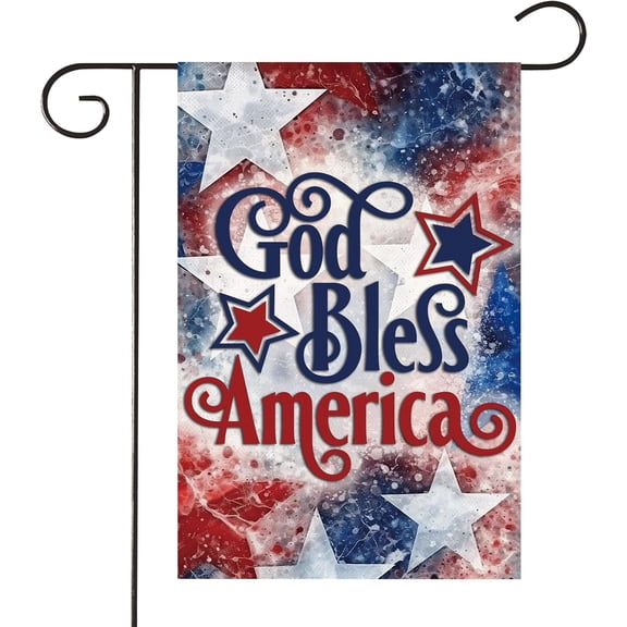 Patriotic 4th July God Bless America Garden Flag 12 x 18 Inch Double Sided Burlap Outdoor Decor
