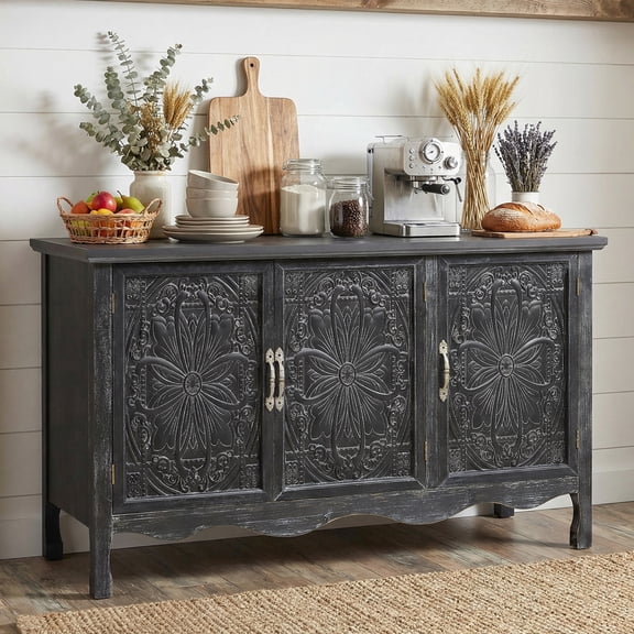 CozyHome 3-Door Buffet Cabinet with Adjustable Shelves, Vintage Credenza for Kitchen, Dining Room, Living Room, Bedroom
