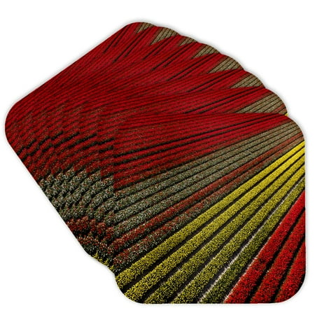 3drose, Aerial View of the Tulip Fields in North Holland, Netherlands, Set of 8 Coasters - Cork