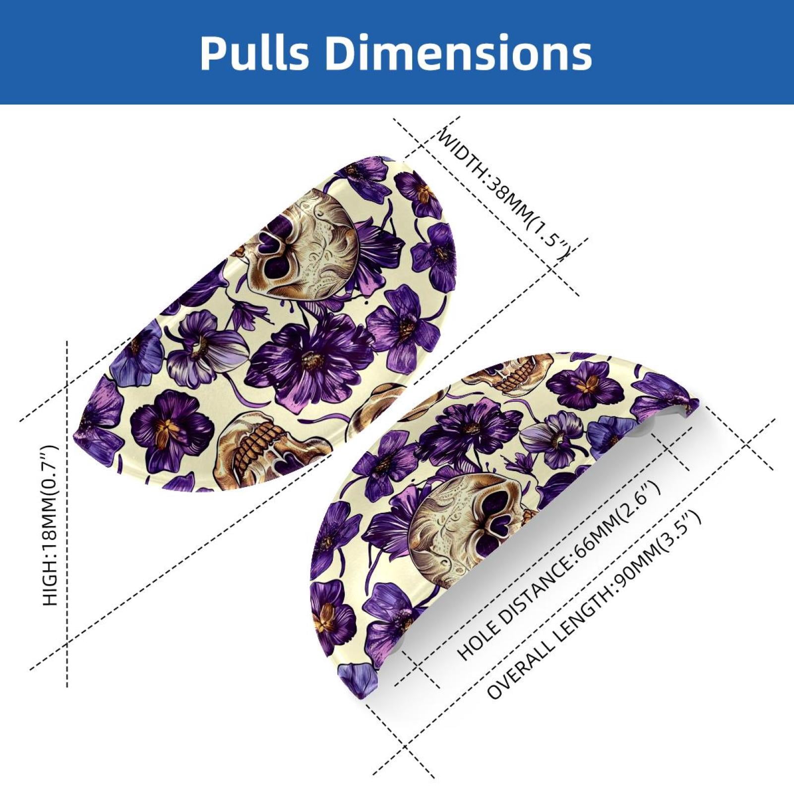 PhooArto 6 Pcs Cup Drawer Pulls, Purple Flowers Sugar Skull Shell Shape Handles Cabinet Knobs for Dresser Cupboard Closet Wardrobe with Screws