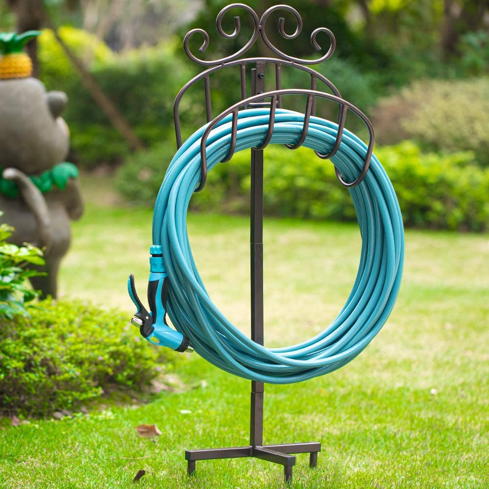Amagabeli Garden Hose Holder Holds 125ft Hose Detachable Rustproof Hose Hanger Stand Free Standing Heavy Duty Metal Decorative Water Hose Storage with Ground Stakes for Garden Lawn Yard Outside Bronze - image 3 of 8