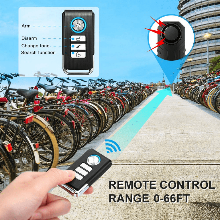 Bike Alarm with Remote 2 Pack, 113dB Wireless Anti-Theft Vibration