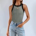 thumbnail image 2 of Women Summer Tops Womens Summer Sleeveless Tank Tops Ribbed High Neck Racerback Slim Fitted Color Block Casual Shirts Crop Thick Top Women Bodysuit College Clothes for Chiffon Business Army Green L, 2 of 5