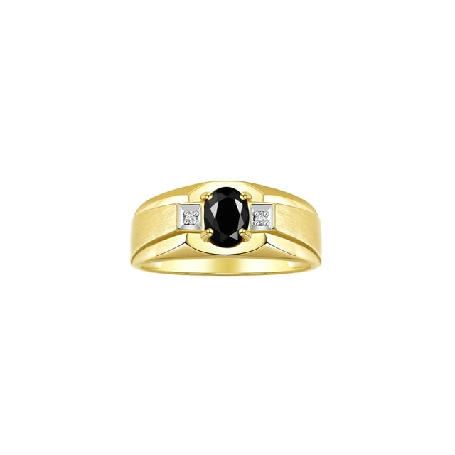 RYLOS Men's Rings 14K Yellow Gold Classic 7X5MM Oval Gemstone & Diamond Ring Onyx October Birthstone Rings For Men, Gold Rings Size 10