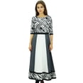 thumbnail image 1 of Phagun Kurta Ethnique en Coton Imprimé Designer Gris Anarkali Tunique Kurti Robe-4, 1 of 4
