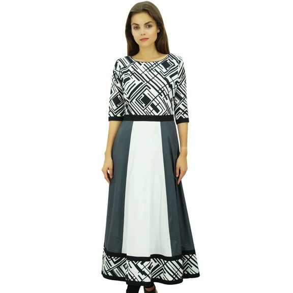 Phagun Ethnic Cotton Printed Designer Kurta Gray Anarkali Tunic Kurti Dress-4