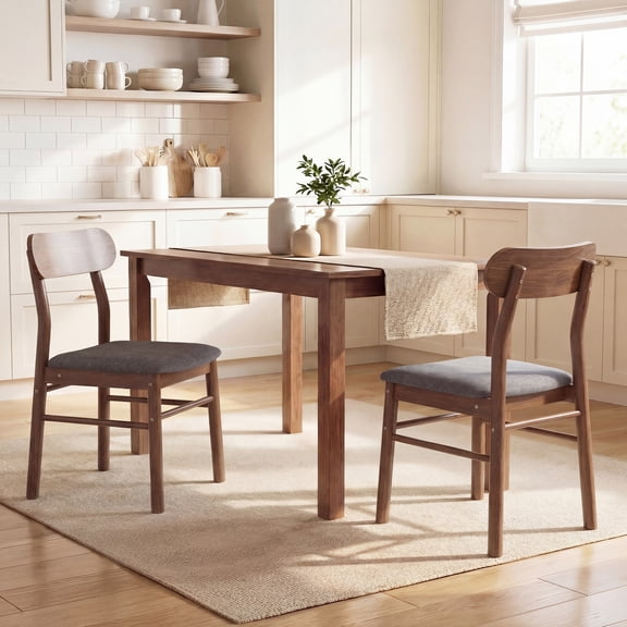 HOMCOM Wooden Dining Chairs, Upholstered Kitchen Chairs with Rubberwood Legs Set of 2 for Dining Room, Gray