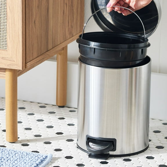 Better Homes & Gardens Stainless Steel SS 1.3 Gallon Metal Bathroom Waste Basket with Removable Liner