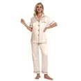 thumbnail image 4 of DAKIMOE Silk Satin Pajamas Set for Women Two-Piece Short Sleeve Shirt with Long Pajama Pant Set Soft Button Down Loungewear Nightwear Pjs Sleepwear for Women, 4 of 10