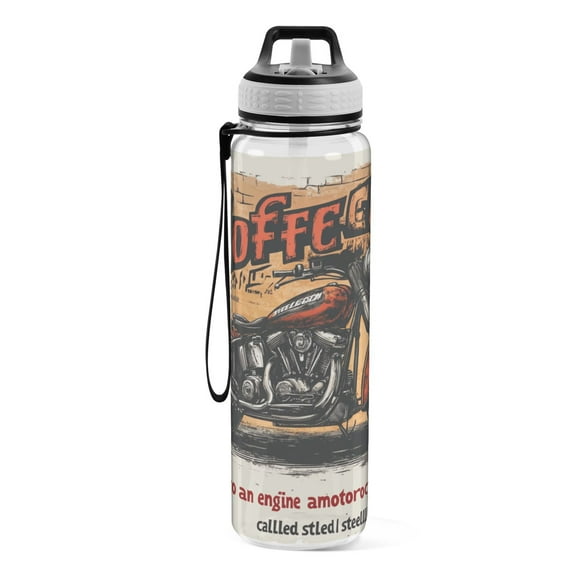 Motivational Water Bottle 32 oz with Straw, BPA Free Reusable Fitness Sport Bottle Perfect for Travel, School, Outdoors, and Gym Grunge Style
