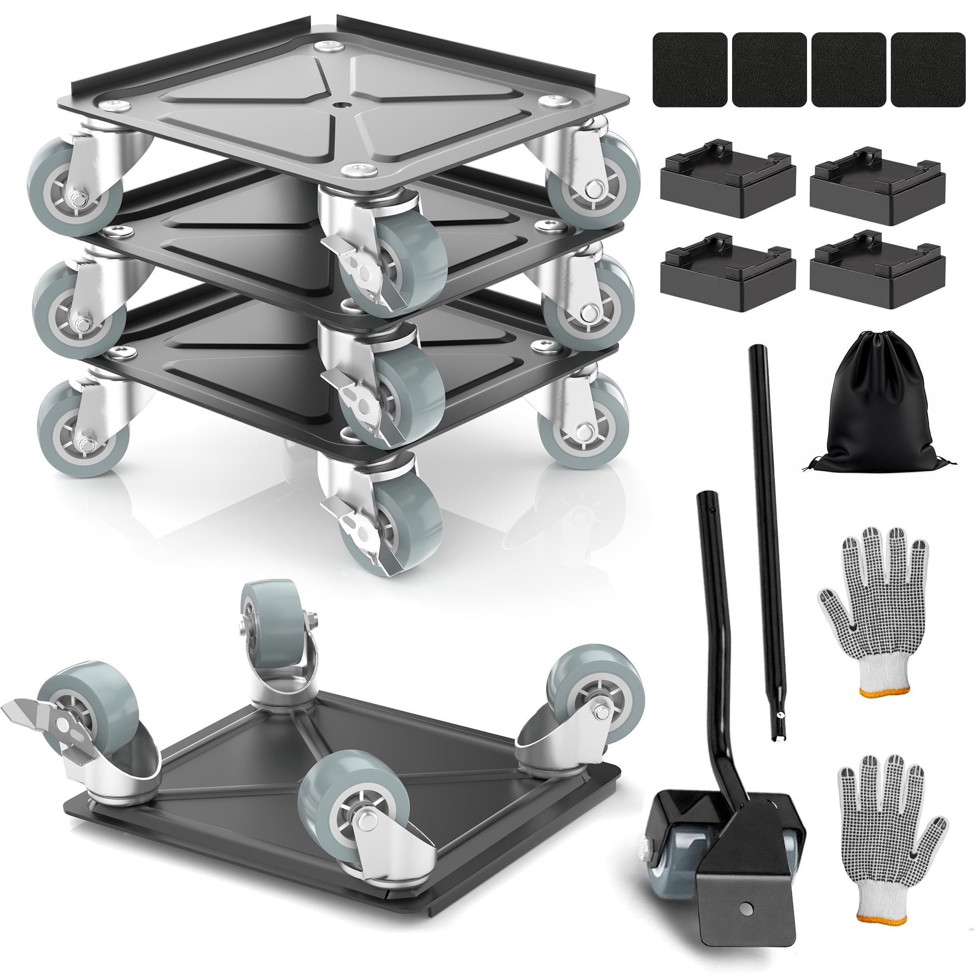 Heavy Duty Furniture Movers Dolly with 4 Universal Rubber Wheels, 1800 lbs Load Capacity, Alloy Steel Moving Tools for Heavy Furniture and Appliances, 4 Pack