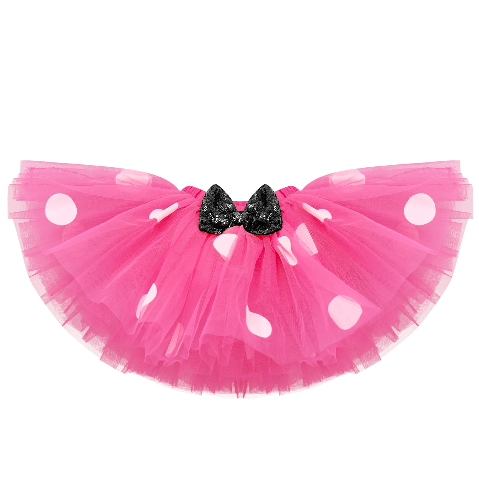 IBTOM CASTLE Toddler Baby Girls 1st 2nd Birthday Outfit Mini Polka Dots Romper Tutu Dress Mouse Ears Headband Princess Skirt Set for Photo Shoot 1 Year Hot Pink