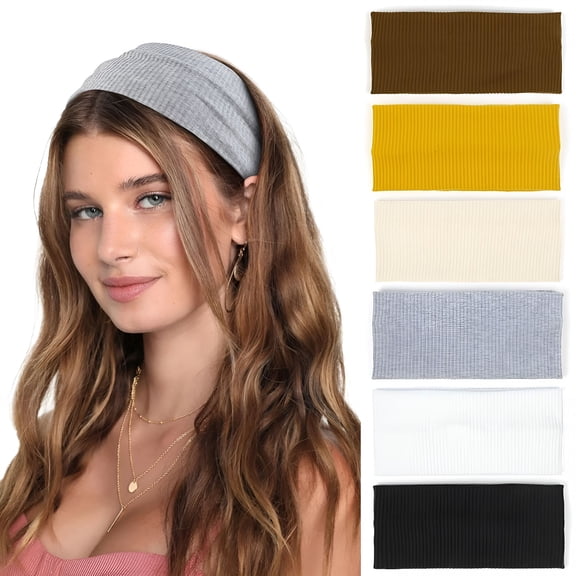 TELOLY 6Pcs Headbands for Women Wide Non Slip Boho Head Bands Soft Elastic Thick Hairbands Fashion Workout Yoga Hair Accessories