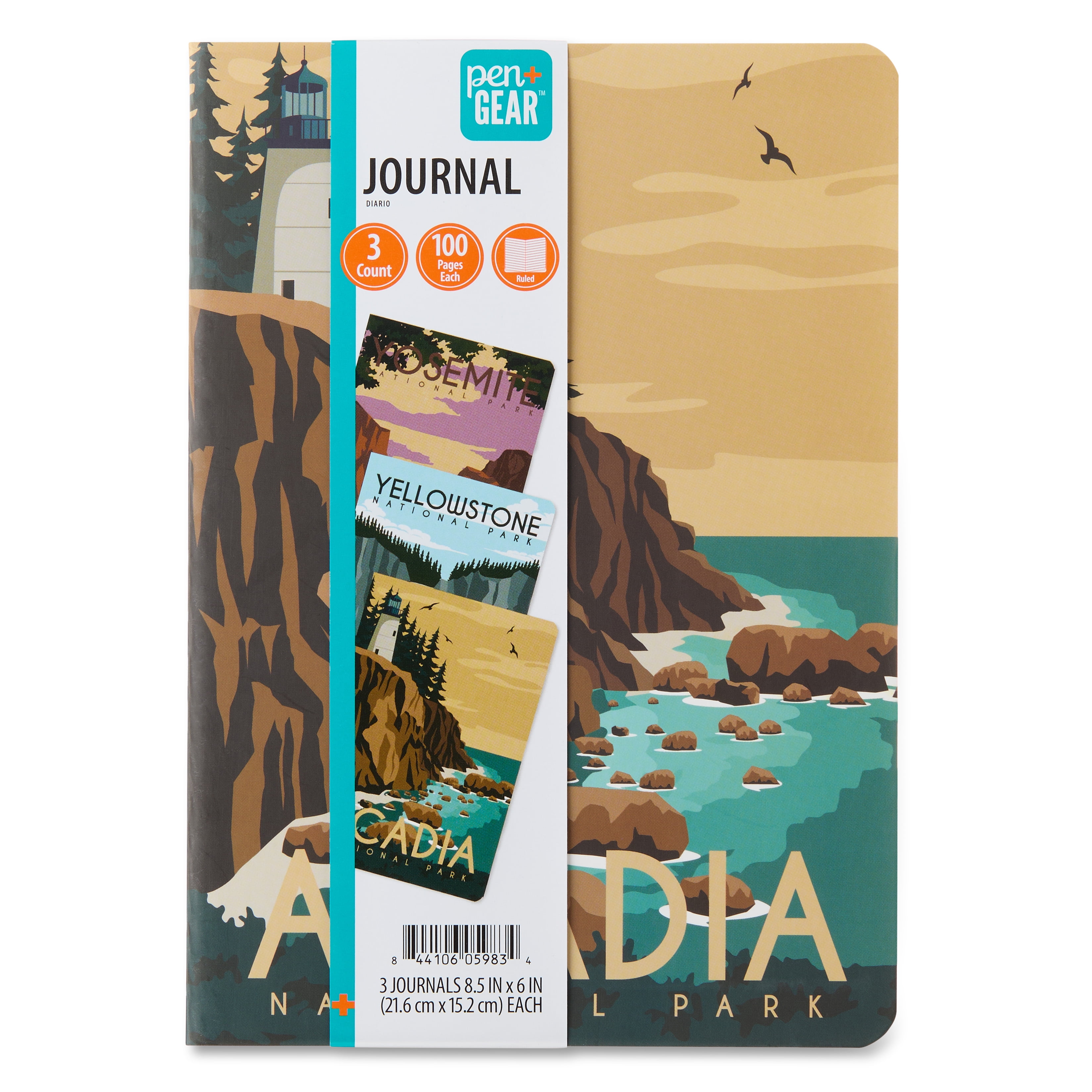 (2 pack) Pen+Gear National Park Fashion Journals, 8.5" x 6", 100 Ruled Pages Each, Set of 3, All Ages
