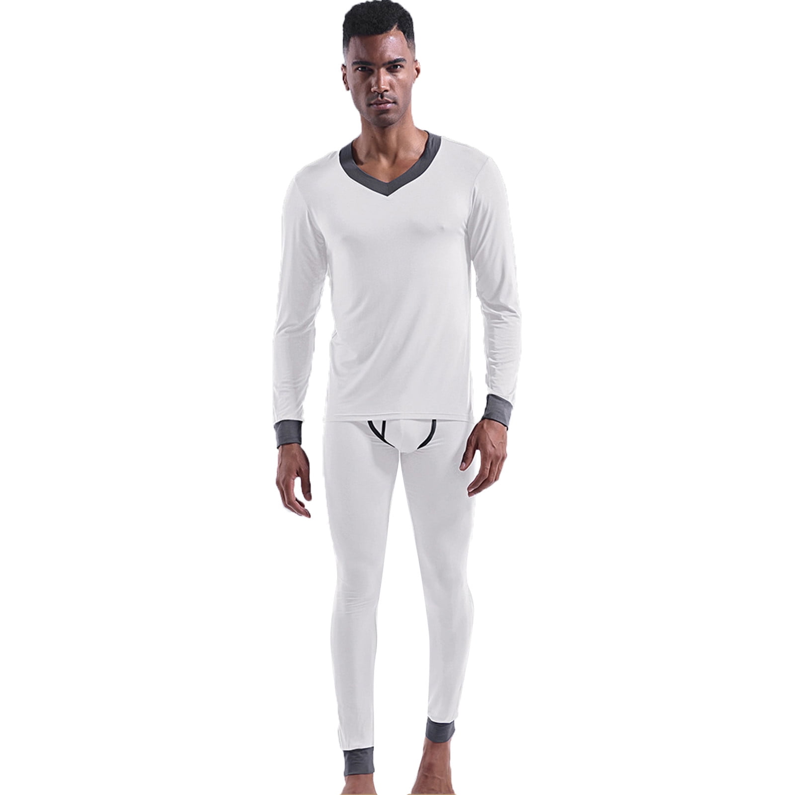 shpwfbe mens underwear vneck tight seamless base color matching suit long johns