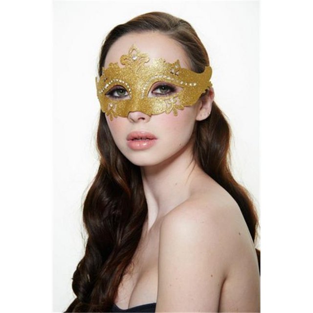 Kayso PM001GGD Gold Plastic Masquerade Mask with Glitter & Clear Rhinestones