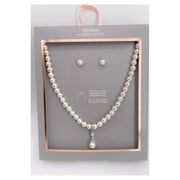 Believe by Brilliance Womens Simulated Pearl Necklace Set in Fine Silver Plated Brass