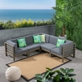 thumbnail image 6 of GDF Studio Cascada Outdoor Acacia Wood 5 Seater Sectional Sofa Set with Cushions, Gray and Dark Gray, 6 of 12