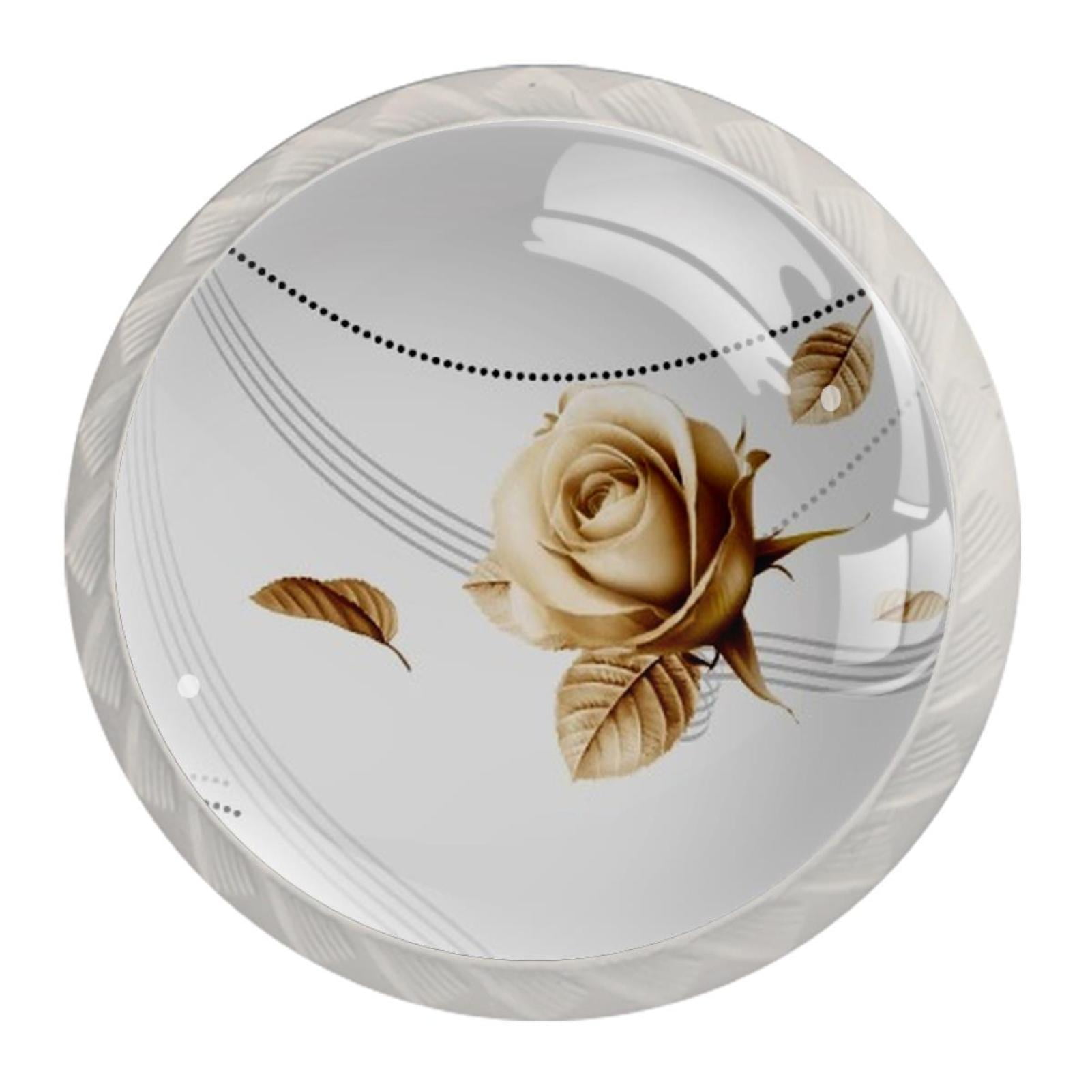 Ownta Girly Pink Roses Round Glass Drawer Handles Knobs Pulls With