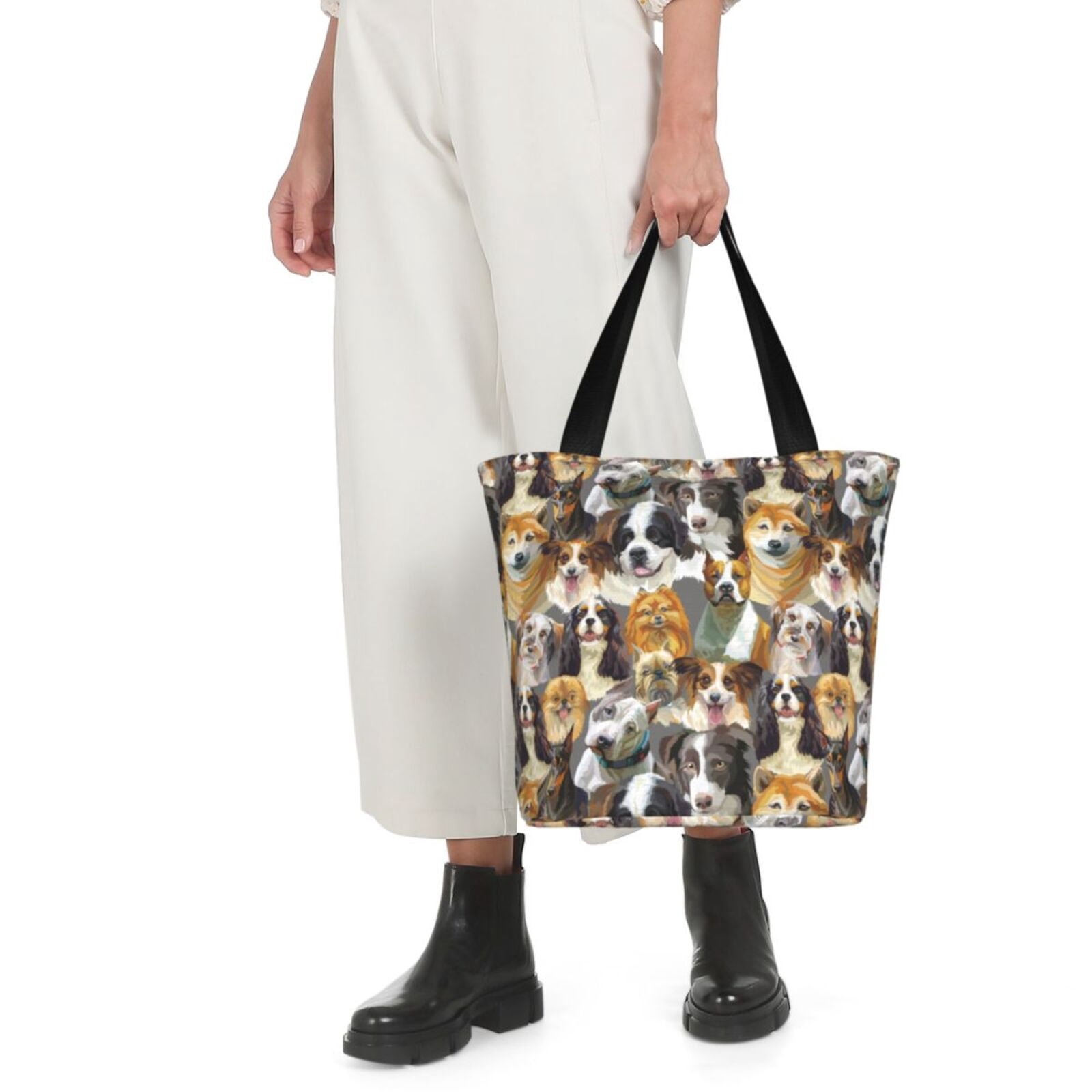 Ratiio Cute Dog Print Shoulder Bag for Women, Polyester Crossbody Purse Lightweight Handbag for Daily Travel and Casual Use