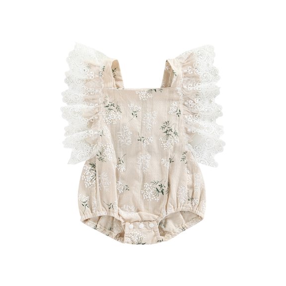 BemeyourBBs Newborn Baby Girls Summer Clothes Outfit Infant Baby Girl Bubble Romper Lace Flying Sleeve One Piece Floral Bodysuit Backless Playsuit Sumsuit