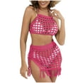 thumbnail image 2 of Njoeus Women's Beach Swimsuit Cover up 2 Piece Outfits Tassel Crochet Mesh Halter Crop Top and Skirt Set Bathing Suit Bikini Cover Ups for Women, 2 of 7