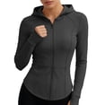thumbnail image 6 of Bosfbaoi Women's Hooded Full Zip Long Sleeve Athletic Jacket, Slim Fit Stretchy Breathable Workout Top, Curved Hem Thumbhole Outerwear for Yoga Gym Daily, 6 of 7