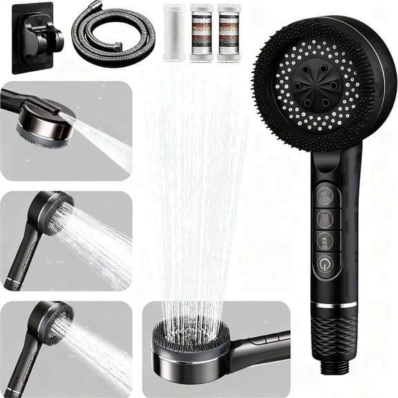 SORIUOOU Ion Drops Shower Head, Filtered Showerhead with Handheld, 4 Spray Modes & Pause Switch, Softens Hard Water for Bathroom & Pet Bathing