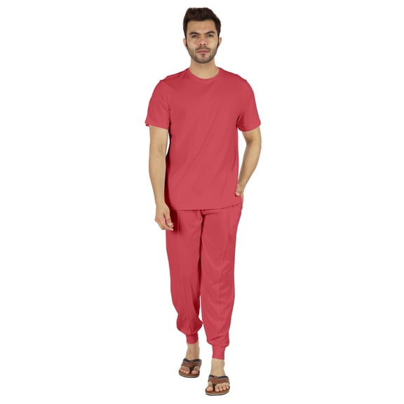 Inkmeso Solid Nightwear For Mens 2 Piece Sleepwear T-shirt And Pants Pajama Set Short Sleeve Pjs Loungewear Set