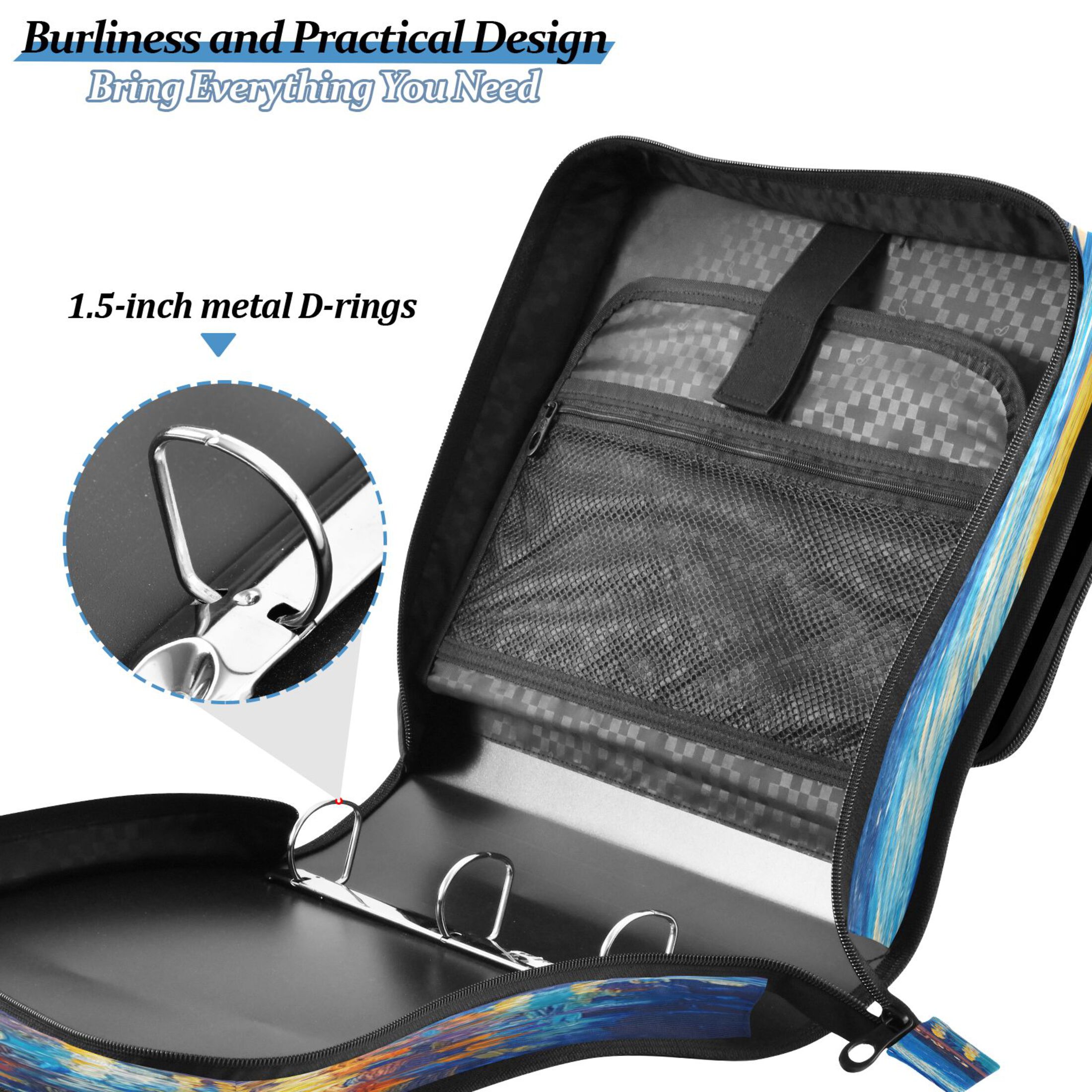 YAZAOO Zipper Binder trapper keeper Documents Organized Design Starlit Symphony Printed