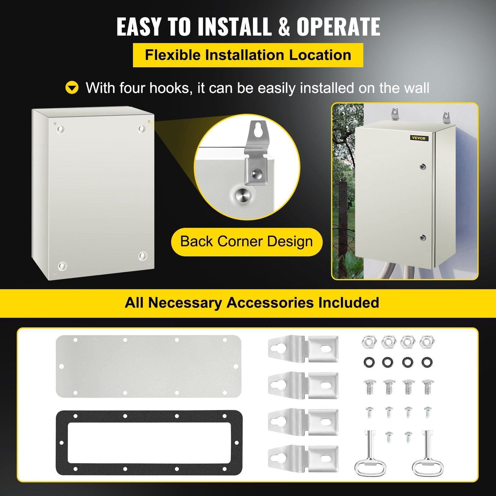 NEMA 4X Steel Electrical Enclosure 24 x 16 x 10 Inches IP66 Waterproof Dustproof Outdoor Indoor Junction Box with Mounting Plate
