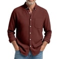 thumbnail image 2 of Men's Casual Long Sleeve Waffle Knit Button Down Solid Color Pocket Shirt for Spring Fall Casual Style,Deep Red,L, 2 of 4