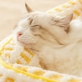 thumbnail image 3 of Soft Plush Cat Sofa Bed With Armrest Design Yellow Checkered Pattern, Big Eyes,Cats Dog , Cozy Spot, Easy To Wash, 3 of 8