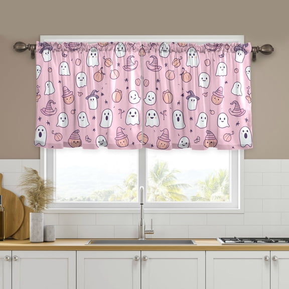 Yayeee Kitchen Curtains Tier Set of 2 Light Filtering 57"x24" Over Sink Window Panels, Pink Halloween