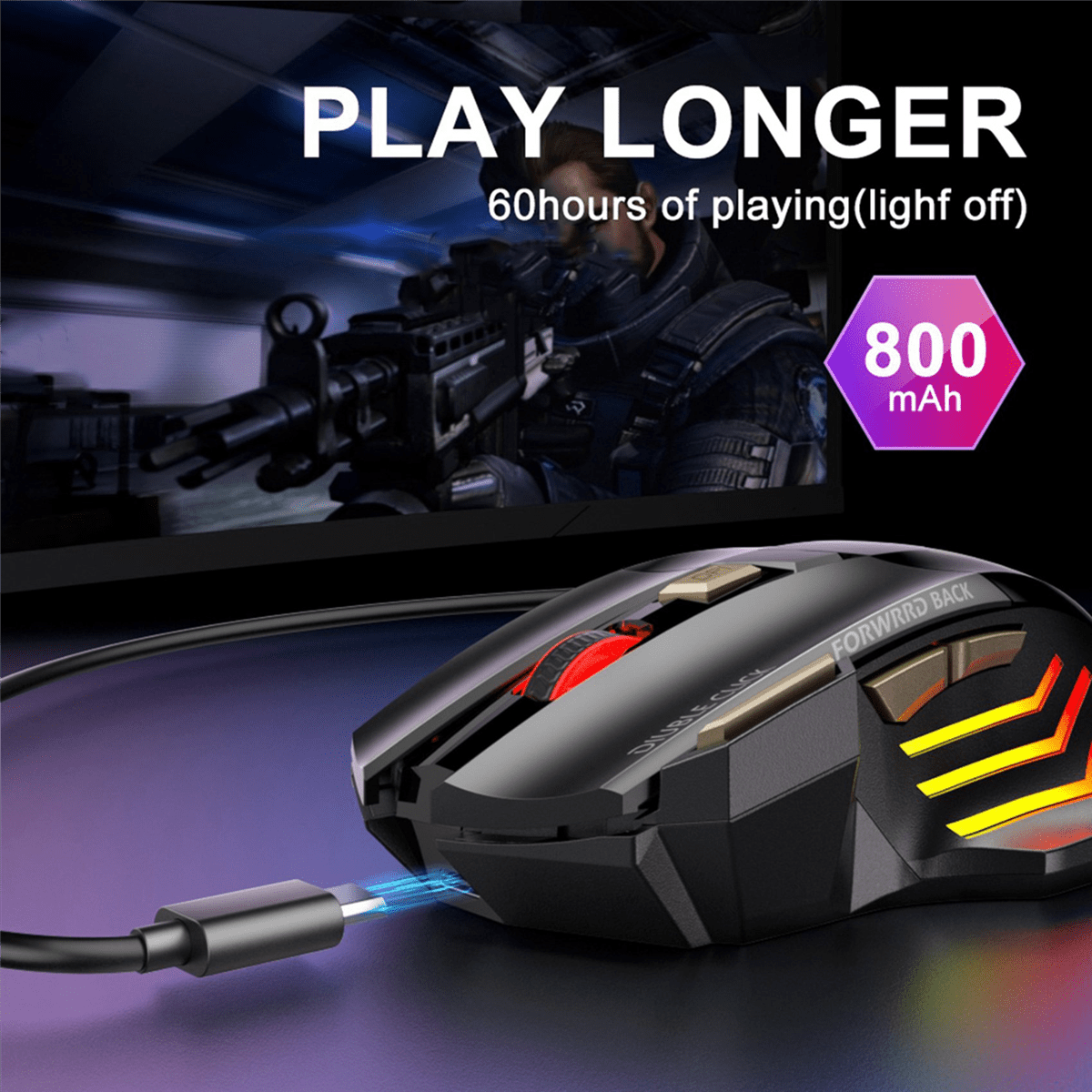 2X Wireless Gamer Mouse for Computer 2.4G RGB Rechargeable Gaming Mouse Bluetooth USB Mouse Silent Ergonomic Mice,2 x Wireless Gaming Mouse 2 x Receiver,Black